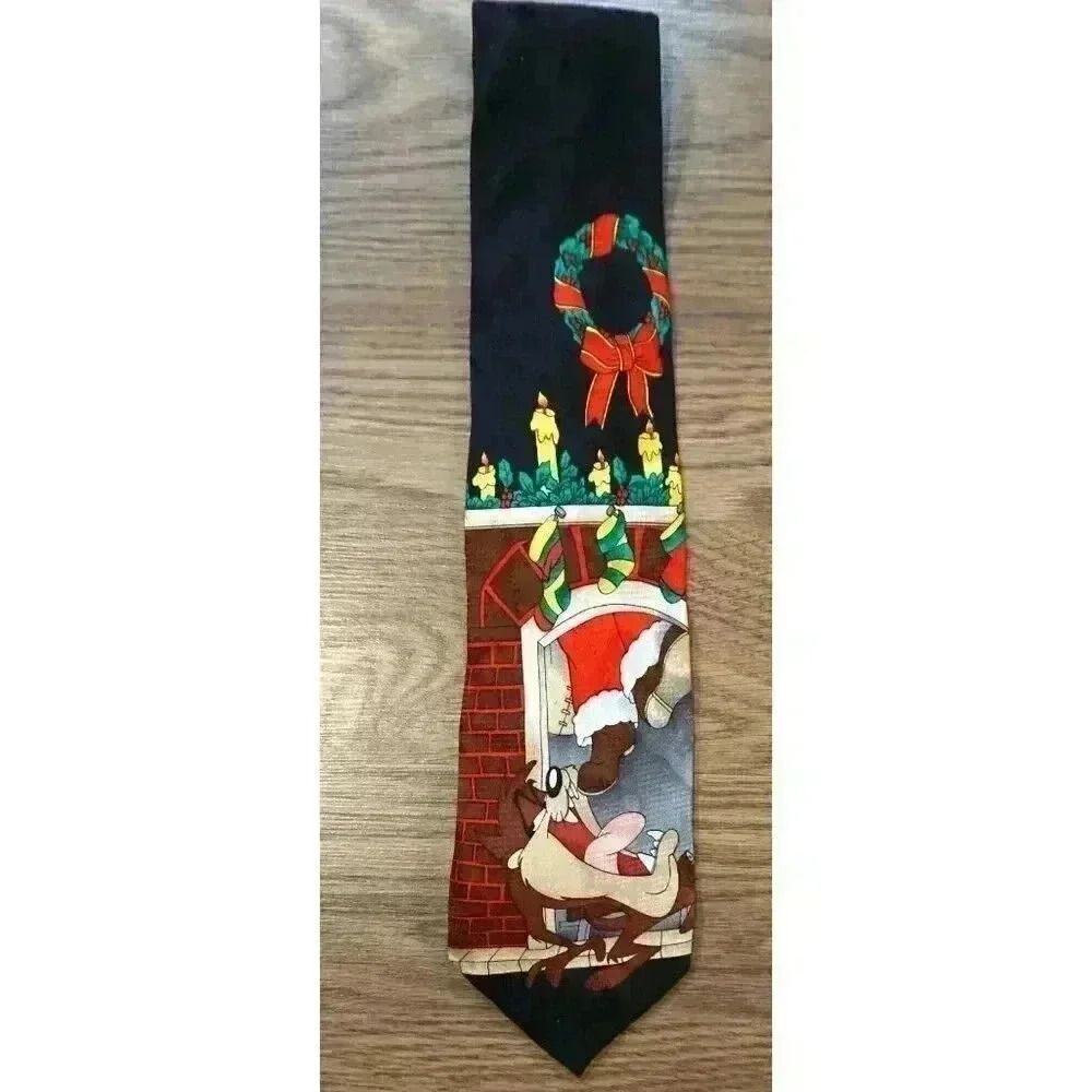 1996 Looney Tunes Christmas Tie, Tasmanian Devil Holiday Necktie, 100% Silk - Picture 4 of 11